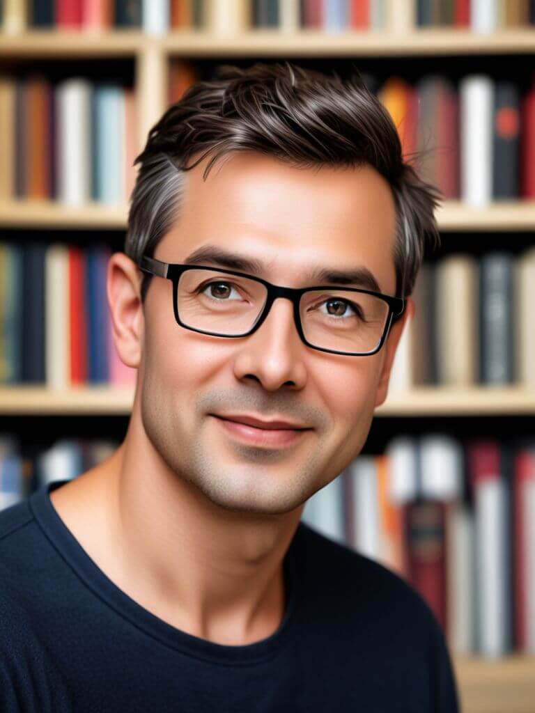 Free AI Headshot Generator for Professional Headshots and Profiles Pictures. headshot of {prompt}, bookshelf background,bookshelf background, Half-body digital photo , realistic, highly detailed, photorealistic, 8k, looking towards the camera